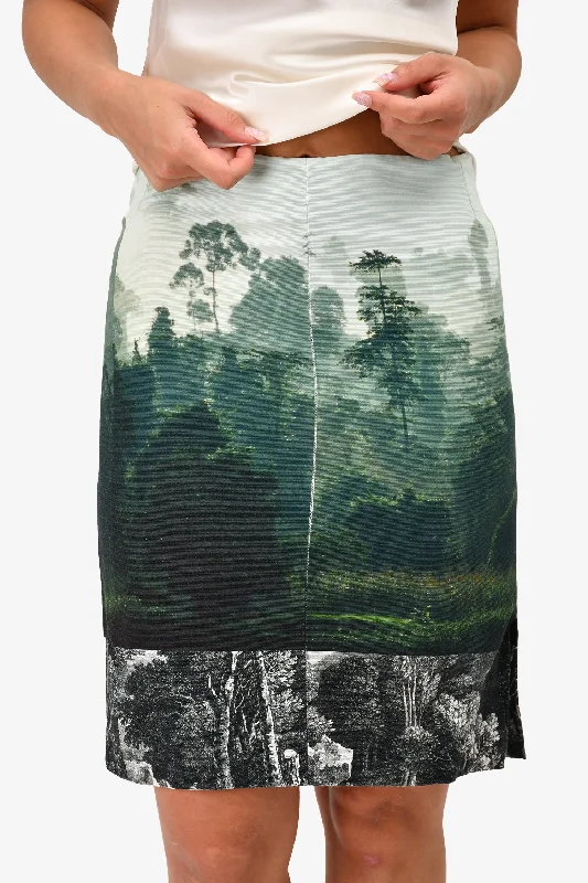 Dries Van Noten Green Cotton Landscape Knee Length Skirt Size 38