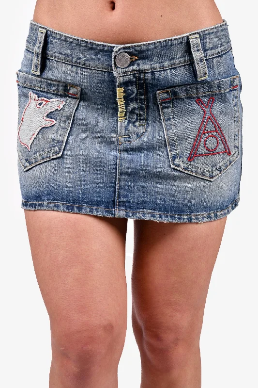 DSquared2 Blue Denim Mini Skirt with Embroidery Size 42