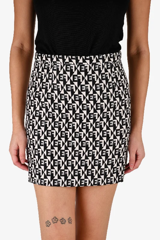 Elisabetta Franchi Black And White Logo Mini Skirt Size 38