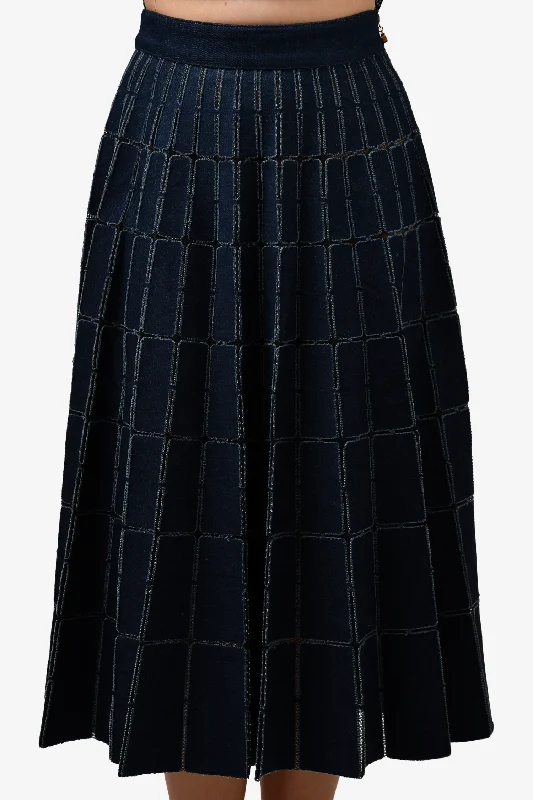 Elisabetta Franchi Denim Cut-Out Flared Midi Skirt Size 40