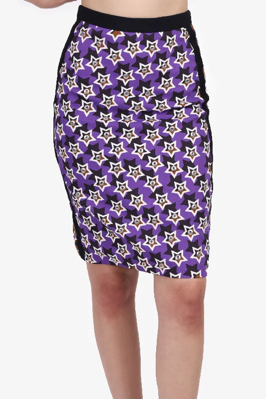 Emanuel Ungaro Purple/Brown Star Print Midi Skirt Size 6