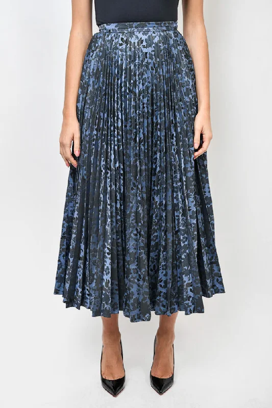 Erdem Blue/Black Floral Pleated Midi Skirt Size 4