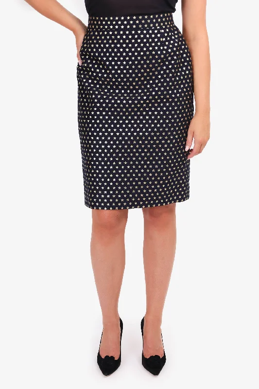 Escada Black/Gold Cotton Star Print Skirt Size 42