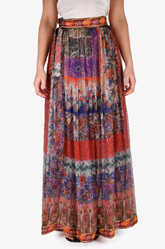 Etro Multicoloured Silk Printed Belted Maxi Skirt Size 48