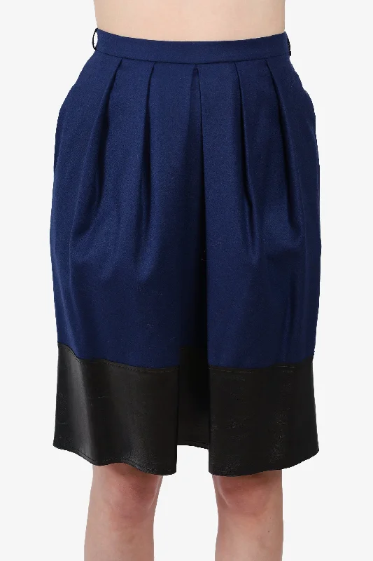 Fendi Navy Wool/Leather Mini Skirt Size 42