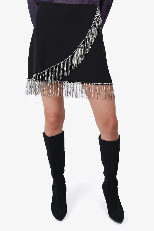 FORE Black Rhinestone Fringe Mini Skirt Size S