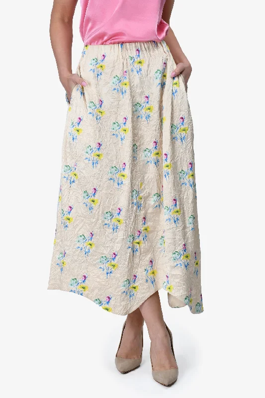 Ganni Yellow Floral Printed Asymmetrical Midi Skirt Size 34