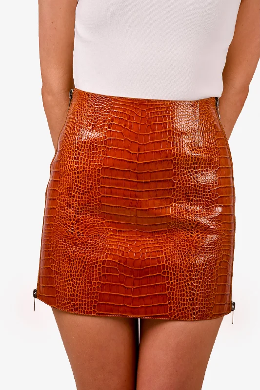 Givenchy Brown Croc Embossed Leather Mini Skirt Size 34