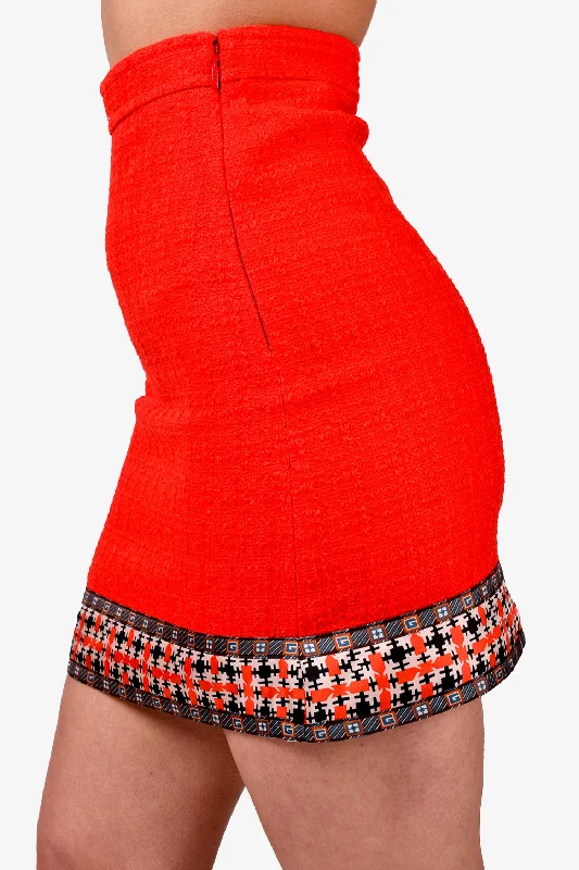 Gucci 2020 Red Wool Patterned Hem Mini Skirt Size 36