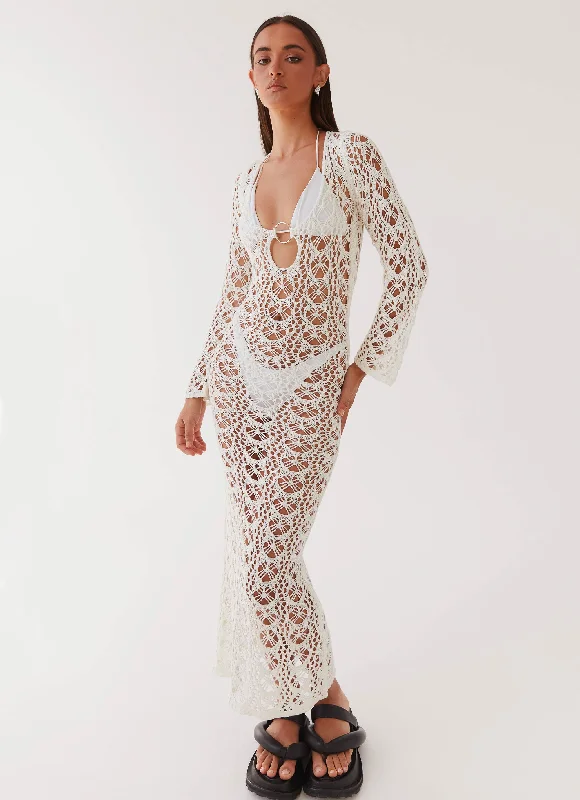 Beach To Bar Crochet Maxi Dress - Cream