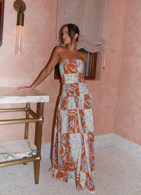 Carmel Maxi Dress - Orange Blue Floral