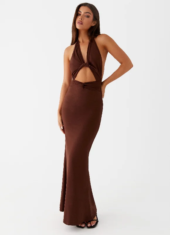 Carolina Twist Maxi Dress - Chocolate