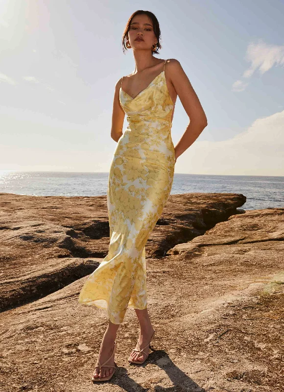 Coastal Escape Satin Maxi Dress - Daffodil