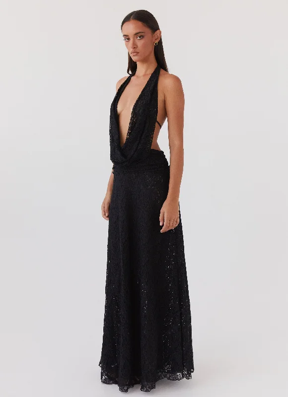 Elysia Lace Maxi Dress - Black