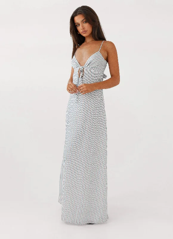 Flora Linen Maxi Dress - Blue Choc Stripe