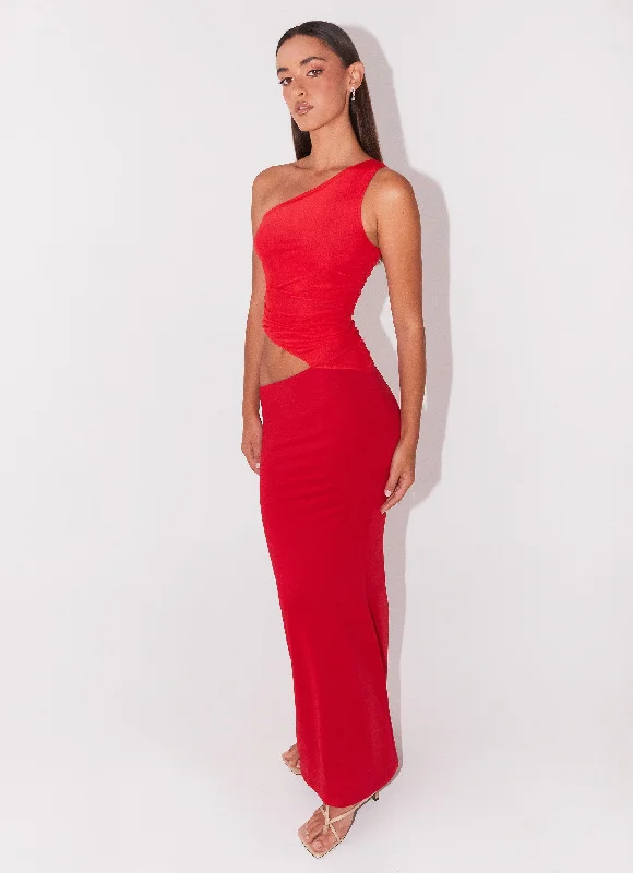 Seranella One Shoulder Maxi Dress - Cherry Red