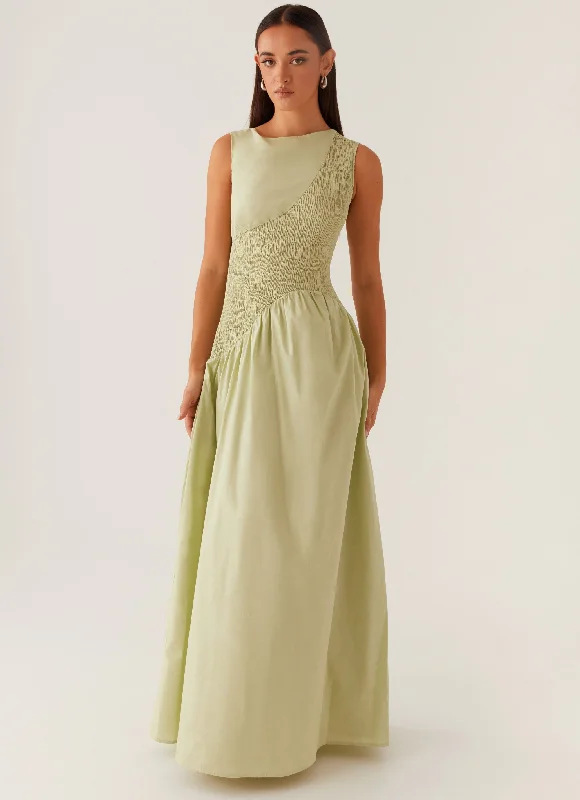 Altitude Shirred Maxi Dress - Pastel Green