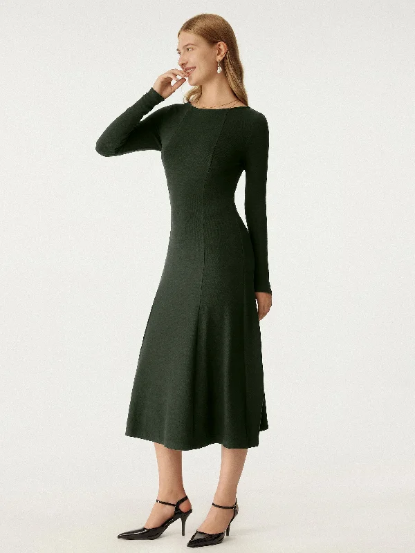 Boatneck Long Sleeve Midi Dress