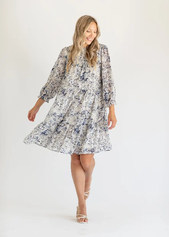 Cream Printed Midi Long Sleeve Dress - FINAL SALE