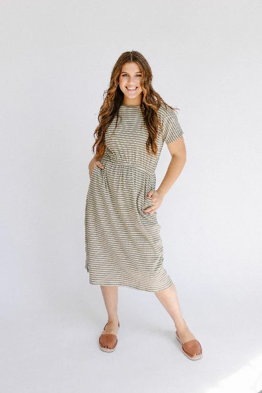 'Hannah' Striped Cotton Blend Midi Dress