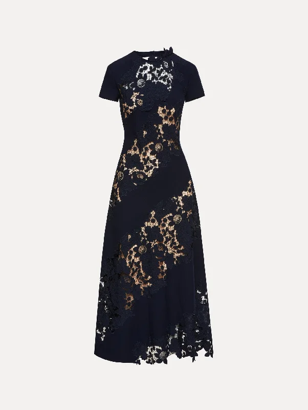 Mixed Botanical Guipure Inset Midi Dress