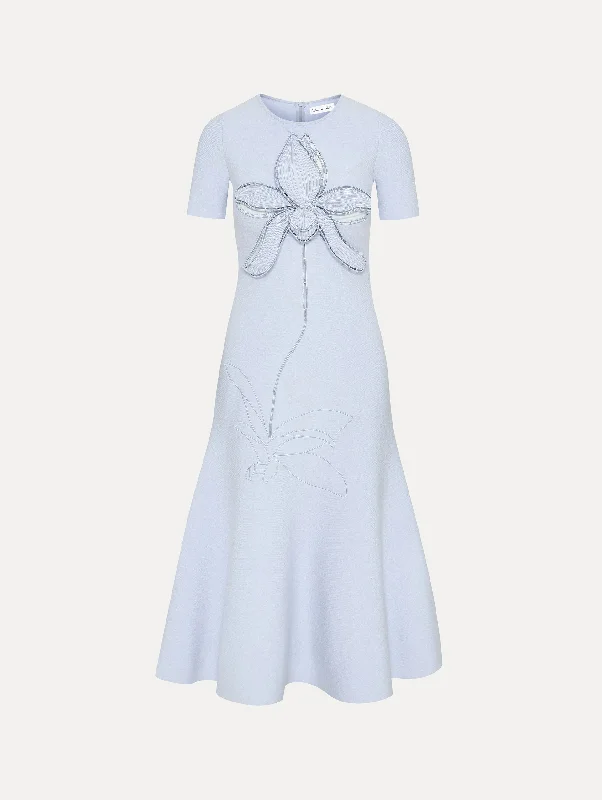 Orchid Embroidered Jacquard Midi Dress