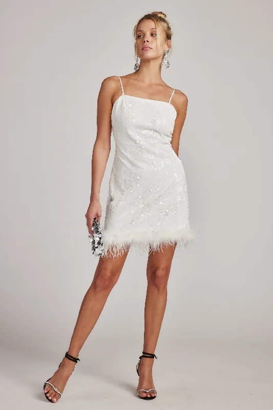 Priscilla Sequin Mini Dress with Feather Trim