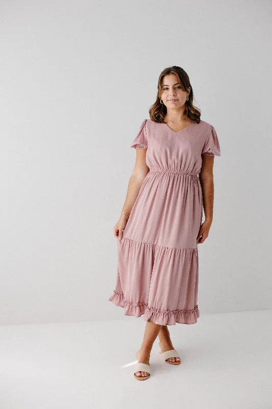 'Serene' Washed Satin Ruffle Midi Dress in Blush FINAL SALE