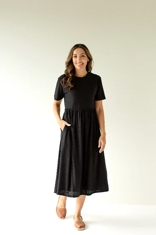 'Tolkien' Knit Eyelet Midi Dress in Black